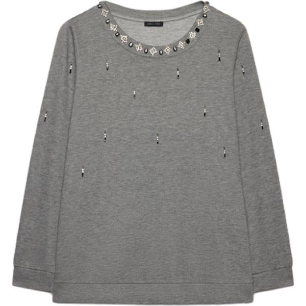 Felpa da donna in grigio scuro con strass girocollo lungo in viscosa Fiorella Rubino