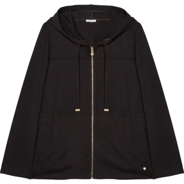 Felpa con cappuccio da donna in nero pece effetto laminato collo con cappuccio a maniche lunghe con zip in poliestere Fiorella Rubino