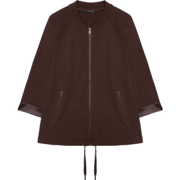 Felpa da donna in marrone scuro con strass completo con zip in poliestere Fiorella Rubino