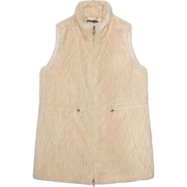 Gilet da donna in beige sabbia collo alto lungo senza maniche con zip Fiorella Rubino