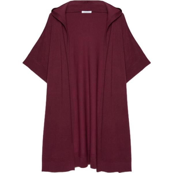 Maglione da donna con drappeggio in bordeaux lavorato a maglia collo con cappuccio maxi a maniche corte in viscosa Fiorella Rubino