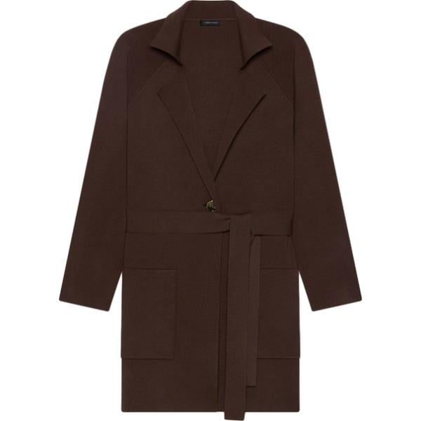 Cintura da donna con drappeggio in marrone scuro lavorato a maglia collo con revers lungo con cintura in viscosa Fiorella Rubino