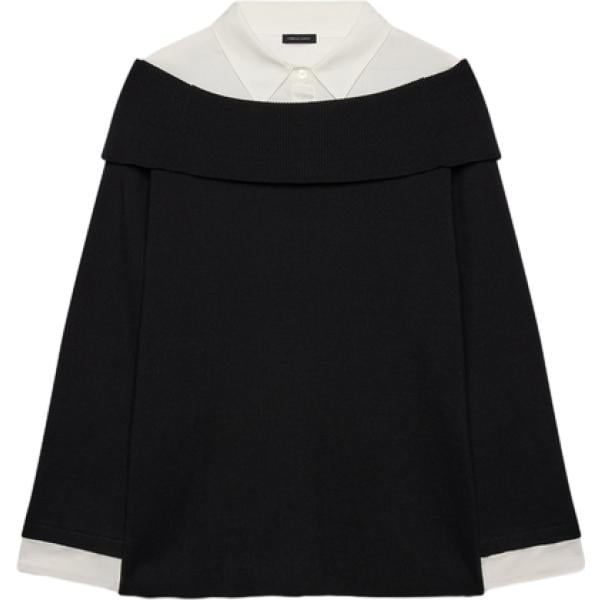 Blusa da donna in nero pece lavorato a maglia a maniche lunghe con bottoni in viscosa Fiorella Rubino