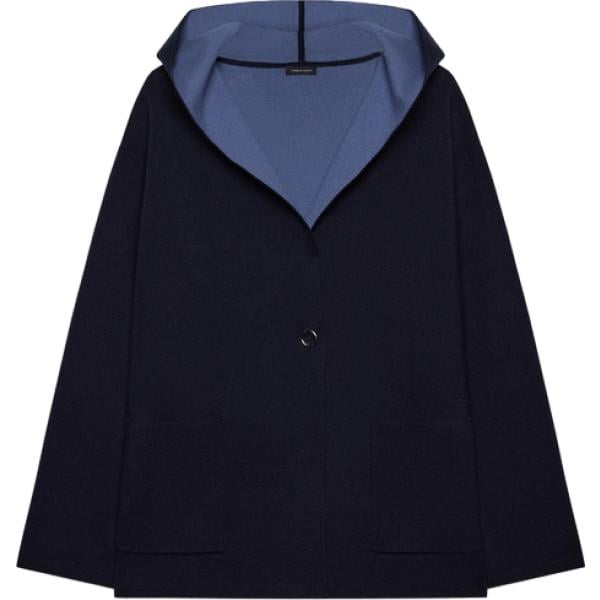 Cappotto da donna in blu scuro lavorato a maglia collo con revers in viscosa Fiorella Rubino
