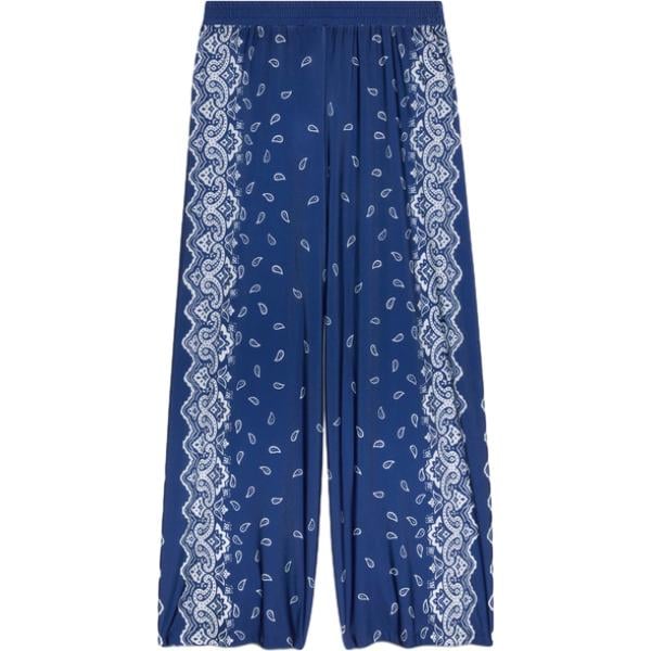 pantaloni a palazzo Fiorella Rubino blu con stampe