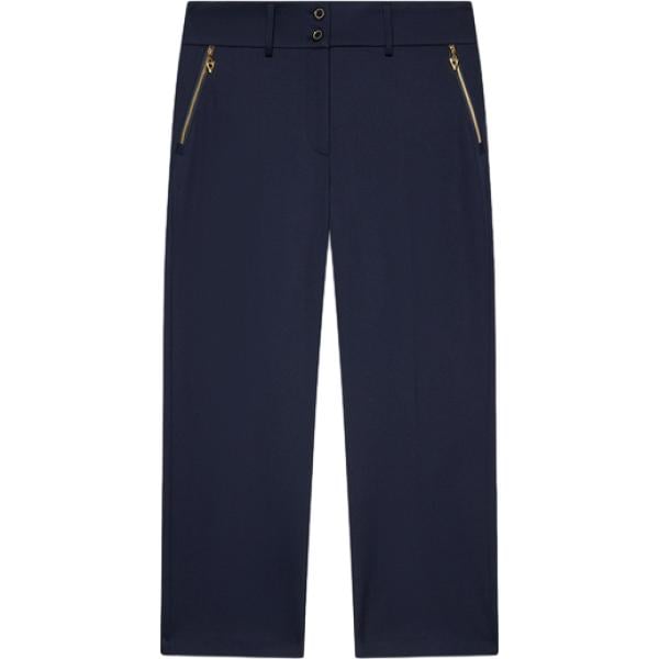 Pantaloni da donna forma svasata in blu scuro con zip in viscosa Fiorella Rubino