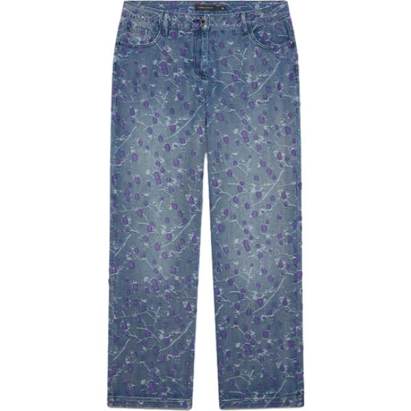 Jeans dritti da donna in blu scuro con stampe con perle con zip in viscosa Fiorella Rubino