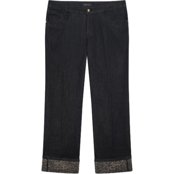 Jeans da donna in nero pece animalier con zip in denim Fiorella Rubino