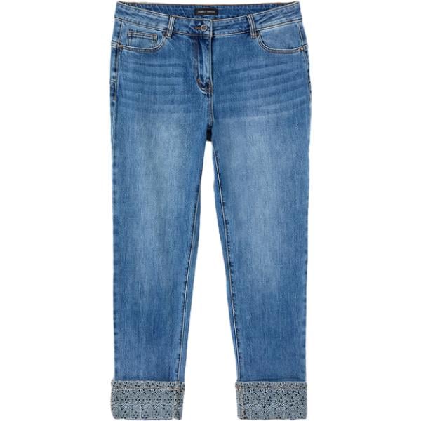 Jeans skinny da donna in blu medio con strass in denim Fiorella Rubino