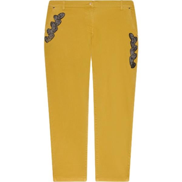 Pantalone chino da donna in giallo chiaro con perle cinque tasche con zip in cotone Fiorella Rubino Fiorella Rubino