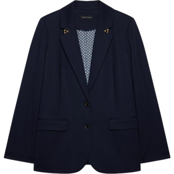 Giacca da donna in blu scuro con stampe con borchie collo con revers monopetto a maniche lunghe in viscosa Fiorella Rubino