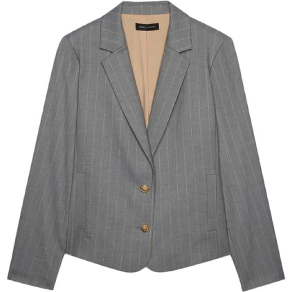 Giacca da donna in grigio scuro a righe collo con revers monopetto a maniche lunghe con bottoni in lana Fiorella Rubino