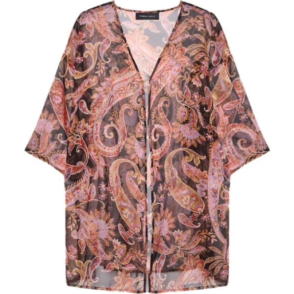 kimono Fiorella Rubino marrone con stampe