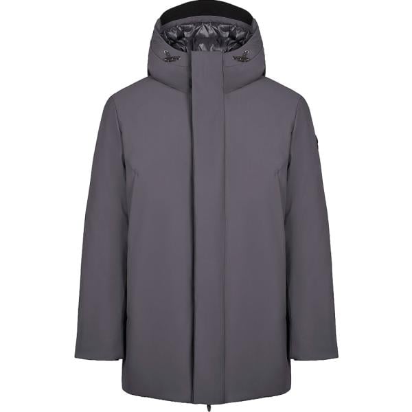 Giacca soprabito da uomo in grigio scuro collo con cappuccio lungo con zip Canadian