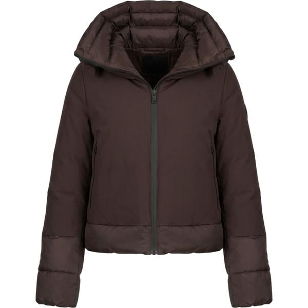 Piumino da donna in marrone scuro collo con cappuccio corto con zip in poliestere Canadian
