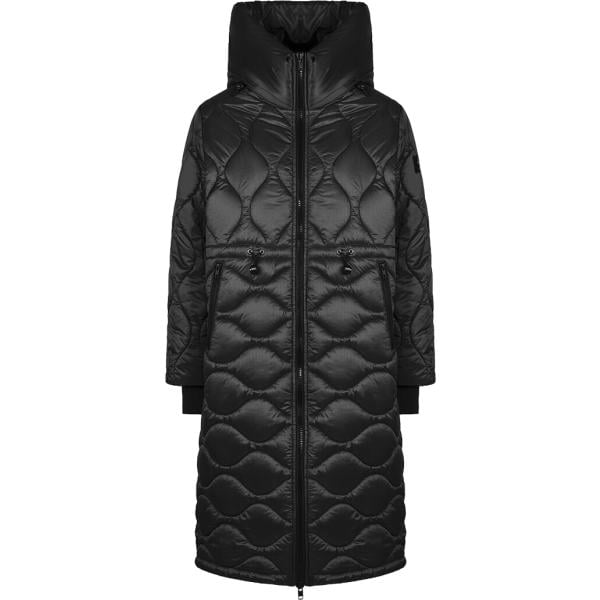 Parka da donna in nero pece effetto lucido collo con cappuccio lungo con zip in poliestere Canadian