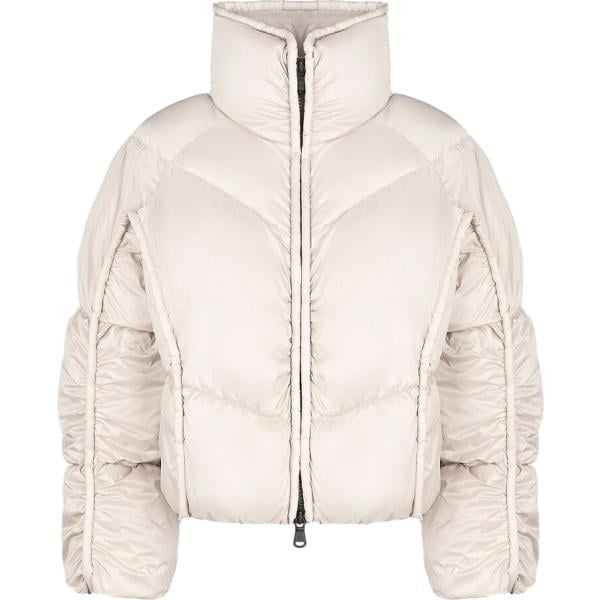 Piumino da donna in bianco avorio effetto lucido collo alto corto con zip in nylon Canadian