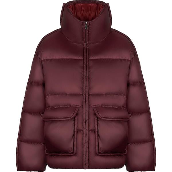 Piumino da donna in viola scuro collo alto lungo con zip in nylon Canadian