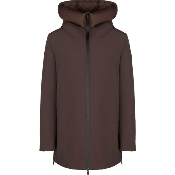 Piumino da donna in nero pece collo con cappuccio lungo con zip Canadian