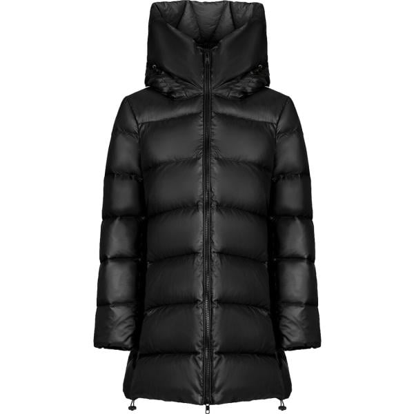Piumino da donna in nero pece collo con cappuccio lungo con zip in nylon Canadian Canadian