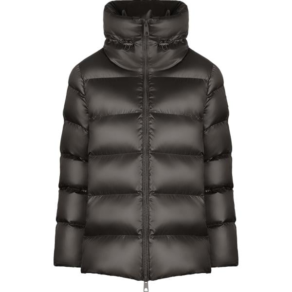 Piumino da donna in nero pece effetto lucido collo alto corto con zip in nylon Canadian