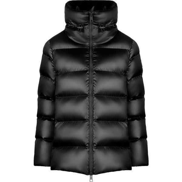 Piumino da donna in nero pece effetto lucido collo alto corto con zip in nylon Canadian