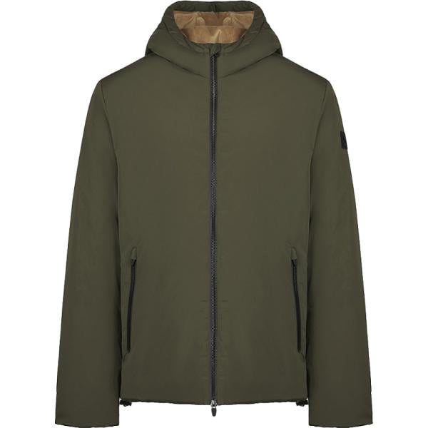 Giacca soprabito da uomo in verde oliva collo con cappuccio corto con zip in nylon Canadian