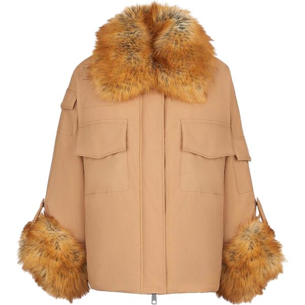 Piumino da donna in beige sabbia corto a punta con zip Canadian