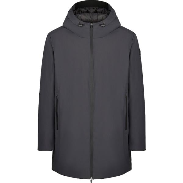 Giacca soprabito da uomo in grigio scuro collo con cappuccio lungo con zip in nylon Canadian