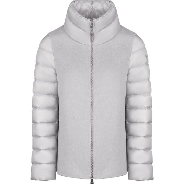 Piumino da donna in grigio chiaro collo alto corto con zip in lana Canadian