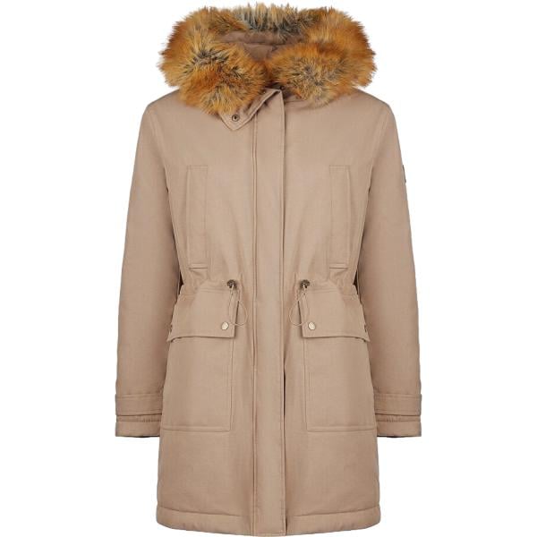 Parka da donna in beige sabbia collo con cappuccio con zip in nylon Canadian