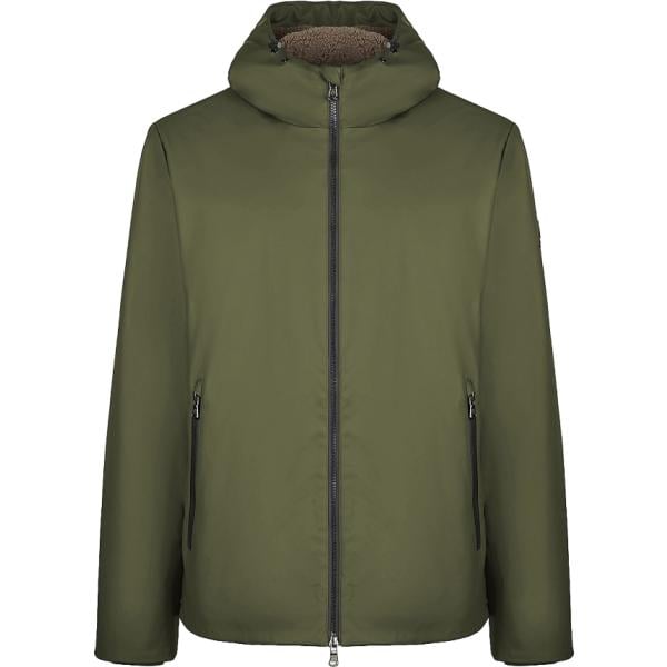 Giacca soprabito da uomo in verde oliva collo con cappuccio con zip in in ecopelliccia Canadian