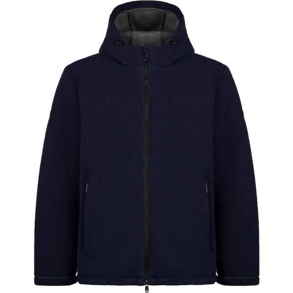Giacca soprabito da uomo in blu scuro collo con cappuccio con zip in lana Canadian