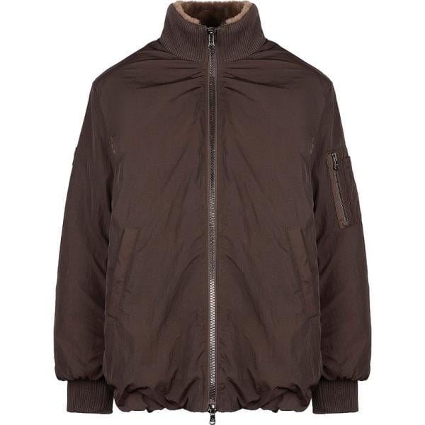 Bomber da donna in marrone scuro collo alto corto con zip in nylon Canadian