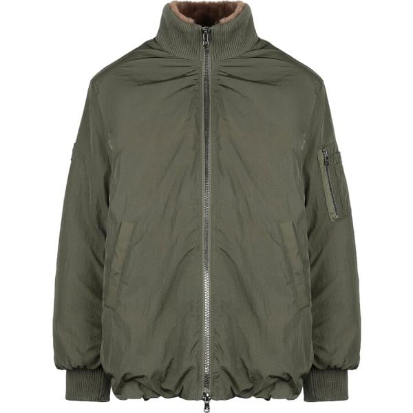 Bomber da donna in verde oliva collo alto corto con zip in nylon Canadian