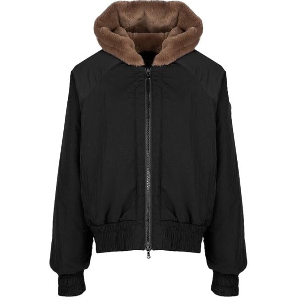 Bomber da donna in nero pece collo con cappuccio corto con zip in nylon Canadian