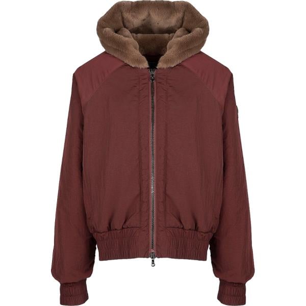 Bomber da donna in bordeaux collo con cappuccio corto con zip in nylon Canadian