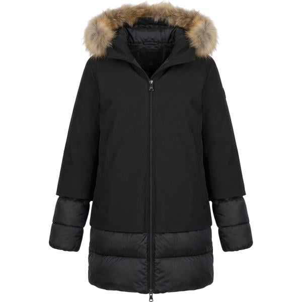 Piumino da donna in nero pece collo con cappuccio lungo con zip in poliestere Canadian