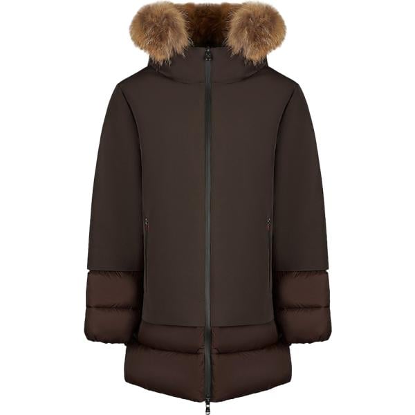 Piumino da donna in nero pece collo con cappuccio lungo con zip in poliestere Canadian