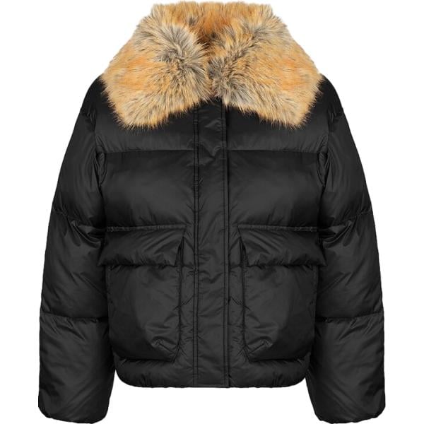 Piumino da donna in nero pece effetto lucido corto con zip in nylon Canadian