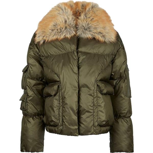 Piumino da donna in verde oliva effetto lucido corto con zip in nylon Canadian