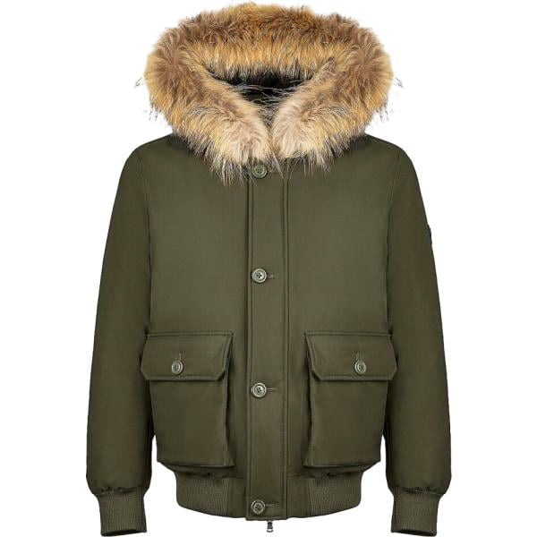 Bomber da uomo in verde oliva collo con cappuccio con zip in in ecopelliccia Canadian