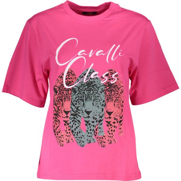 t-shirt Cavalli class rosa con stampe