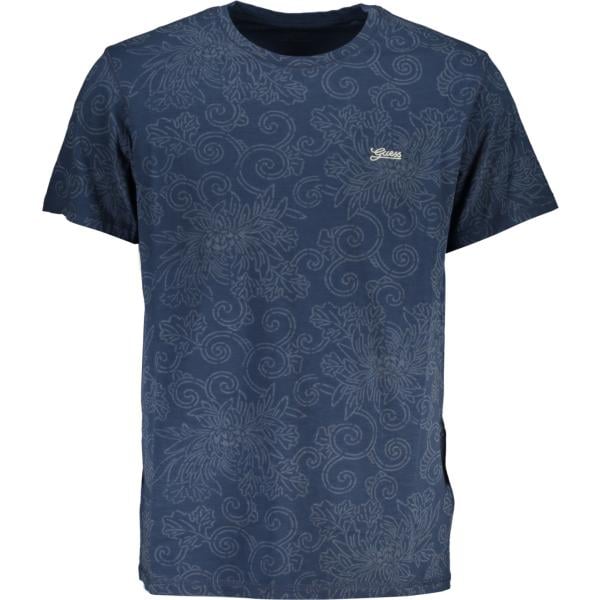 t-shirt Guess jeans blu con stampe