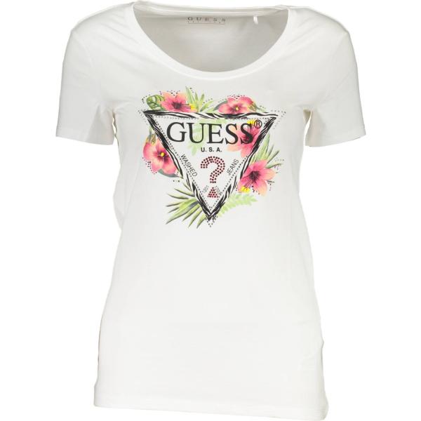 t-shirt Guess jeans bianco con stampe