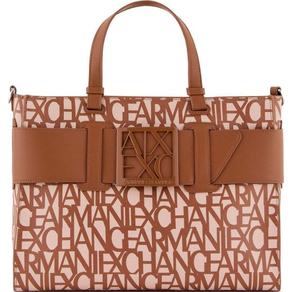borse tote Armani Exchange marrone con stampe