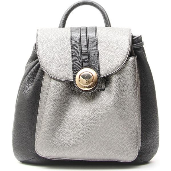 Borsa a tracolla con bretelle contrasto effetto laminato con zip in pelle sintetica Diffusione Tessile