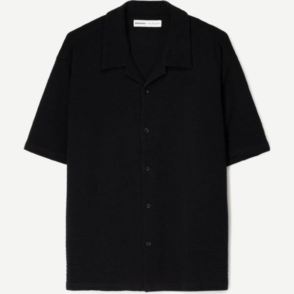 camisas de manga corta Bershka negro