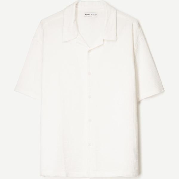 camisas de manga corta Bershka blanco