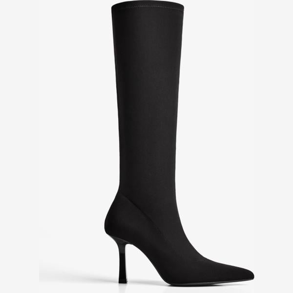 Botas mujer jet black de tacón poliéster Bershka